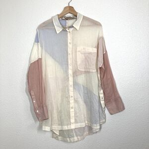 Free People Shirt Womens Small Patchwork Button Down Metallic Trim Boho Casual